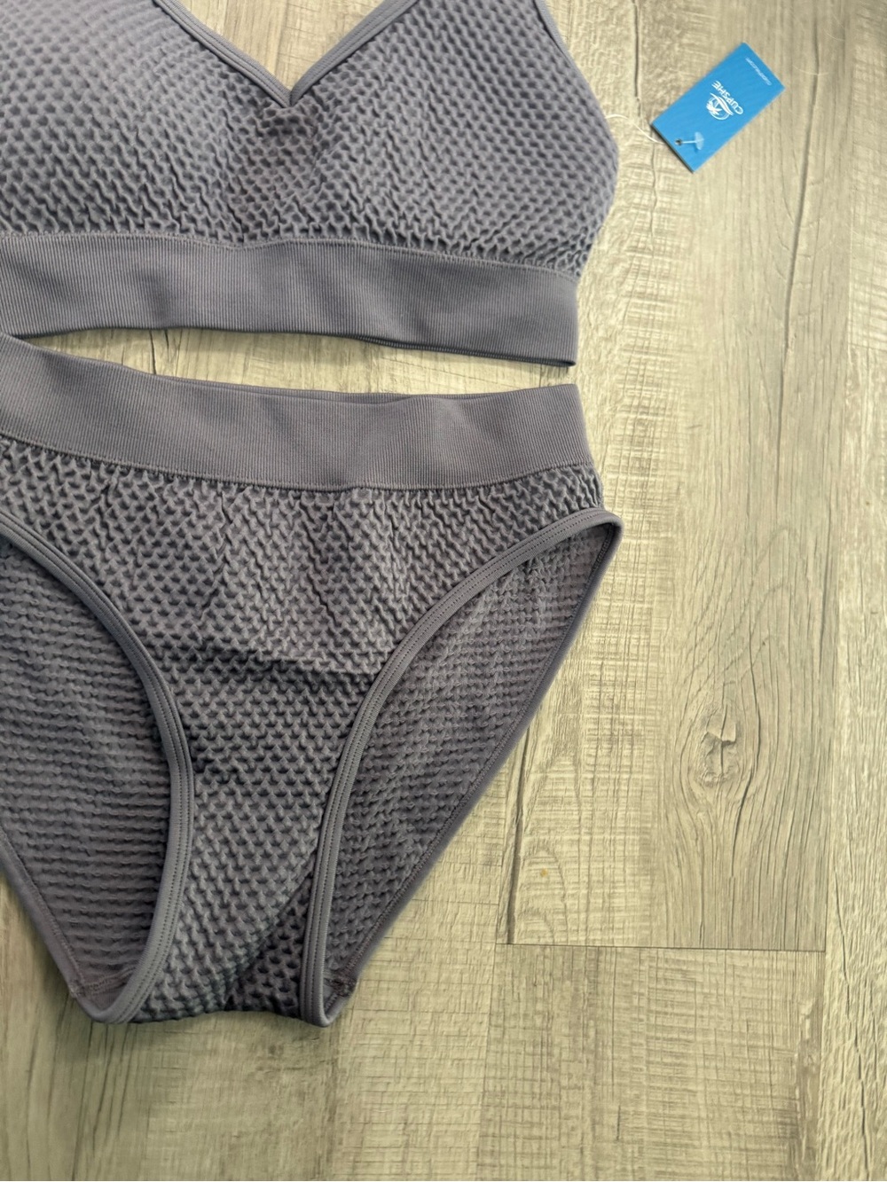 Cupshe Textured Charcoal High-Waist Bikini Set - Picture 9 of 9